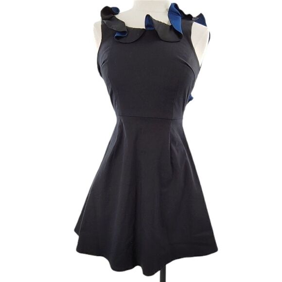 Luca Couture Black Skater Dress with Ruffle - Picture 2 of 13